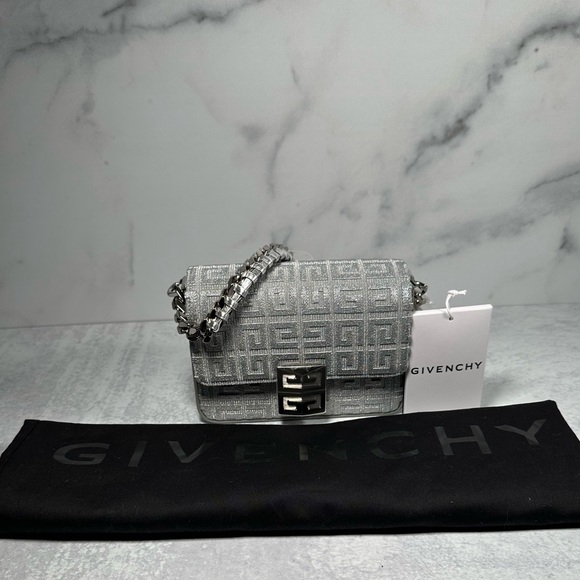Givenchy Silver Mini Leather Chain Bag 4G/Small Chain Crossbody Designer - Picture 5 of 7